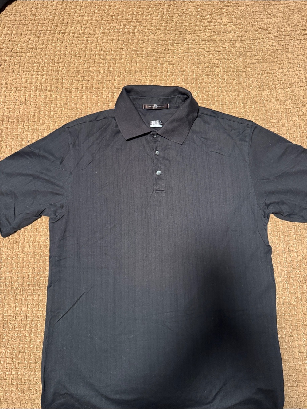 Vintage Tiger Woods Men's Black Polo Shirt with Subtle Texture - Unknown Brand